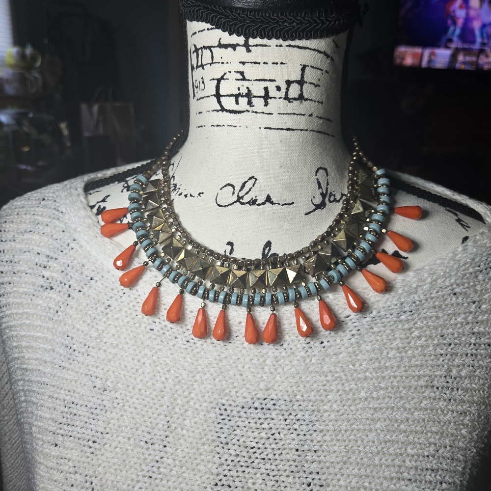 Orange and Turquoise Statement Necklace